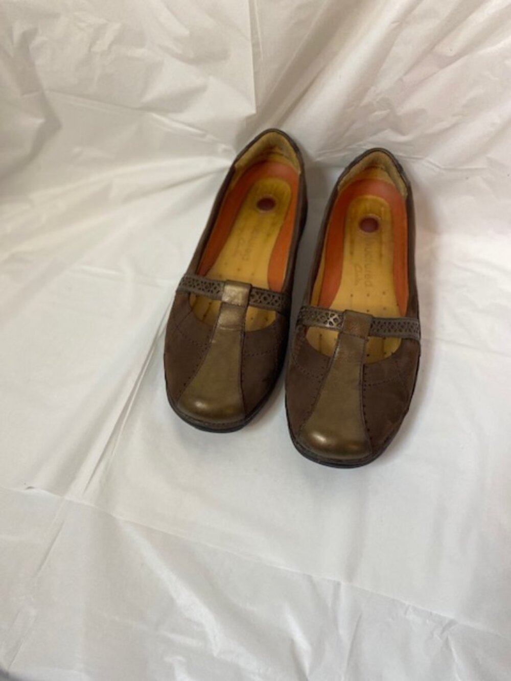 Clarks Unstructured Women's Brown Leather Mary Jane Flats, Women's size 7.5M